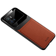 Soft Silicone Gel Leather Snap On Case Cover with Magnetic S01 for Vivo iQOO 9 5G Brown