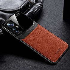 Soft Silicone Gel Leather Snap On Case Cover with Magnetic S01 for Xiaomi Mi 12 5G Brown