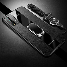Soft Silicone Gel Leather Snap On Case Cover with Magnetic S01 for Xiaomi Redmi Note 9 4G Black