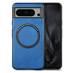 Soft Silicone Gel Leather Snap On Case Cover with Magnetic S01D for Google Pixel 8 Pro 5G Blue