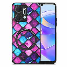 Soft Silicone Gel Leather Snap On Case Cover with Magnetic S01D for Huawei Honor X7a Purple