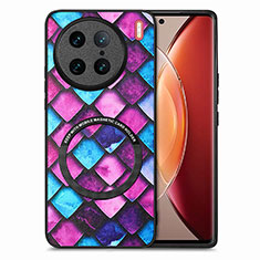 Soft Silicone Gel Leather Snap On Case Cover with Magnetic S01D for Vivo X90 Pro 5G Purple
