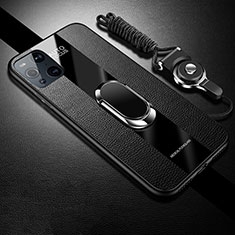 Soft Silicone Gel Leather Snap On Case Cover with Magnetic S02 for Oppo Find X3 Pro 5G Black