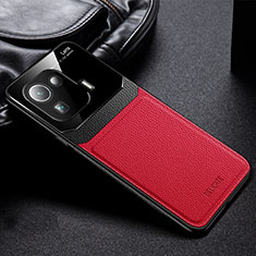 Soft Silicone Gel Leather Snap On Case Cover with Magnetic S02 for Xiaomi Mi 11 Pro 5G Red