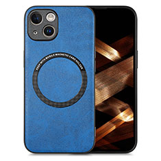 Soft Silicone Gel Leather Snap On Case Cover with Magnetic S02D for Apple iPhone 13 Blue