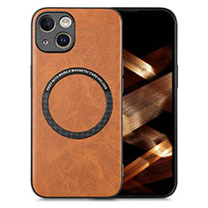Soft Silicone Gel Leather Snap On Case Cover with Magnetic S02D for Apple iPhone 13 Brown