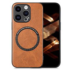 Soft Silicone Gel Leather Snap On Case Cover with Magnetic S02D for Apple iPhone 13 Pro Brown
