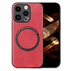 Soft Silicone Gel Leather Snap On Case Cover with Magnetic S02D for Apple iPhone 13 Pro Max Red