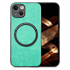 Soft Silicone Gel Leather Snap On Case Cover with Magnetic S02D for Apple iPhone 14 Green