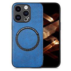 Soft Silicone Gel Leather Snap On Case Cover with Magnetic S02D for Apple iPhone 14 Pro Blue