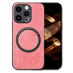 Soft Silicone Gel Leather Snap On Case Cover with Magnetic S02D for Apple iPhone 15 Pro Max Pink