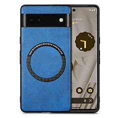 Soft Silicone Gel Leather Snap On Case Cover with Magnetic S02D for Google Pixel 6a 5G Blue