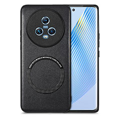 Soft Silicone Gel Leather Snap On Case Cover with Magnetic S02D for Huawei Honor Magic5 5G Black