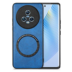 Soft Silicone Gel Leather Snap On Case Cover with Magnetic S02D for Huawei Honor Magic5 5G Blue