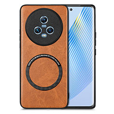 Soft Silicone Gel Leather Snap On Case Cover with Magnetic S02D for Huawei Honor Magic5 5G Brown