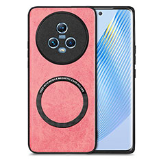 Soft Silicone Gel Leather Snap On Case Cover with Magnetic S02D for Huawei Honor Magic5 5G Pink
