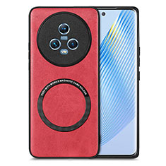 Soft Silicone Gel Leather Snap On Case Cover with Magnetic S02D for Huawei Honor Magic5 5G Red