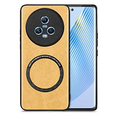 Soft Silicone Gel Leather Snap On Case Cover with Magnetic S02D for Huawei Honor Magic5 5G Yellow