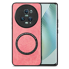 Soft Silicone Gel Leather Snap On Case Cover with Magnetic S02D for Huawei Honor Magic5 Pro 5G Pink