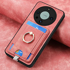 Soft Silicone Gel Leather Snap On Case Cover with Magnetic S02D for Huawei Mate 60 Pro+ Plus Rose Gold