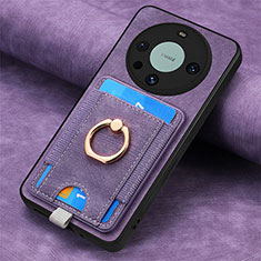 Soft Silicone Gel Leather Snap On Case Cover with Magnetic S02D for Huawei Mate 60 Pro Purple