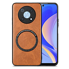 Soft Silicone Gel Leather Snap On Case Cover with Magnetic S02D for Huawei Nova Y90 Brown