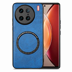 Soft Silicone Gel Leather Snap On Case Cover with Magnetic S02D for Vivo X90 Pro 5G Blue