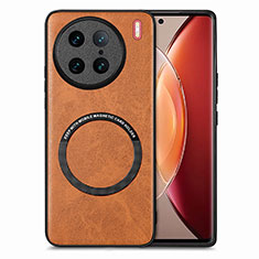 Soft Silicone Gel Leather Snap On Case Cover with Magnetic S02D for Vivo X90 Pro 5G Brown