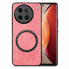 Soft Silicone Gel Leather Snap On Case Cover with Magnetic S02D for Vivo X90 Pro 5G Pink