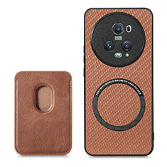 Soft Silicone Gel Leather Snap On Case Cover with Magnetic S03D for Huawei Honor Magic5 Pro 5G Brown