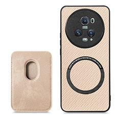Soft Silicone Gel Leather Snap On Case Cover with Magnetic S03D for Huawei Honor Magic5 Pro 5G Gold