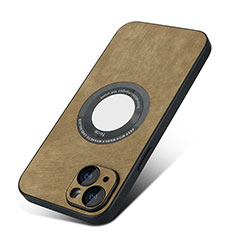 Soft Silicone Gel Leather Snap On Case Cover with Magnetic S07D for Apple iPhone 13 Brown