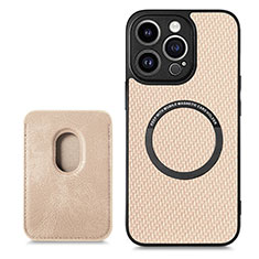 Soft Silicone Gel Leather Snap On Case Cover with Magnetic S08D for Apple iPhone 13 Pro Gold