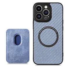 Soft Silicone Gel Leather Snap On Case Cover with Magnetic S08D for Apple iPhone 13 Pro Max Blue