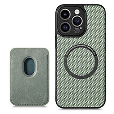 Soft Silicone Gel Leather Snap On Case Cover with Magnetic S08D for Apple iPhone 13 Pro Max Green