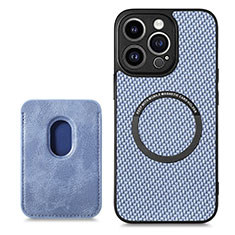Soft Silicone Gel Leather Snap On Case Cover with Magnetic S08D for Apple iPhone 14 Pro Blue
