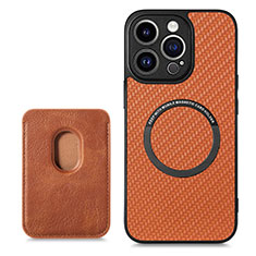 Soft Silicone Gel Leather Snap On Case Cover with Magnetic S08D for Apple iPhone 14 Pro Brown