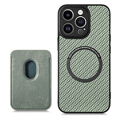 Soft Silicone Gel Leather Snap On Case Cover with Magnetic S08D for Apple iPhone 14 Pro Green