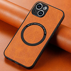 Soft Silicone Gel Leather Snap On Case Cover with Magnetic S11D for Apple iPhone 13 Brown