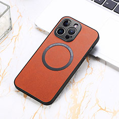 Soft Silicone Gel Leather Snap On Case Cover with Magnetic S11D for Apple iPhone 13 Pro Brown