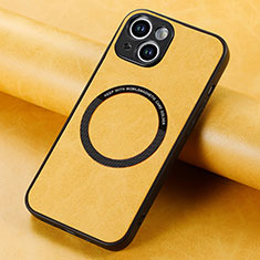 Soft Silicone Gel Leather Snap On Case Cover with Magnetic S11D for Apple iPhone 14 Plus Yellow