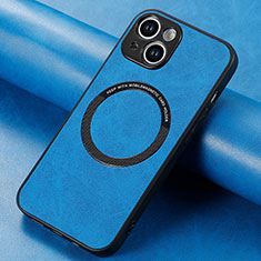 Soft Silicone Gel Leather Snap On Case Cover with Magnetic S11D for Apple iPhone 15 Blue