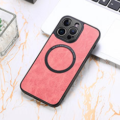 Soft Silicone Gel Leather Snap On Case Cover with Magnetic S11D for Apple iPhone 15 Pro Max Pink