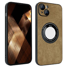 Soft Silicone Gel Leather Snap On Case Cover with Magnetic S14D for Apple iPhone 14 Brown