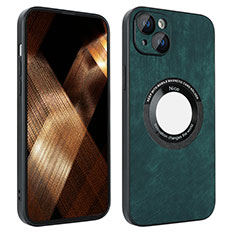 Soft Silicone Gel Leather Snap On Case Cover with Magnetic S14D for Apple iPhone 14 Green