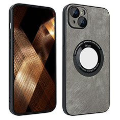 Soft Silicone Gel Leather Snap On Case Cover with Magnetic S14D for Apple iPhone 14 Plus Dark Gray