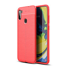 Soft Silicone Gel Leather Snap On Case Cover WL1 for Samsung Galaxy A11 Red