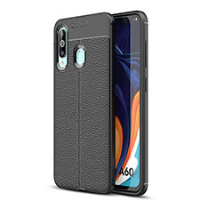 Soft Silicone Gel Leather Snap On Case Cover WL1 for Samsung Galaxy A60 Black