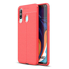 Soft Silicone Gel Leather Snap On Case Cover WL1 for Samsung Galaxy A60 Red