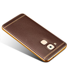 Soft Silicone Gel Leather Snap On Case for Huawei G9 Plus Brown